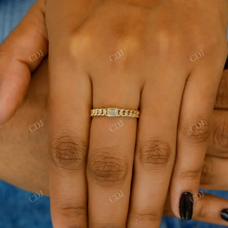 0.06CTW Natural Diamond Baguette Cuban Link Stacking Ring  customdiamjewel   