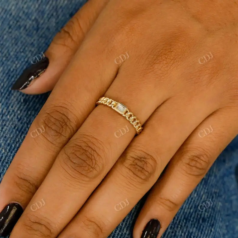 0.06CTW Natural Diamond Baguette Cuban Link Stacking Ring  customdiamjewel   