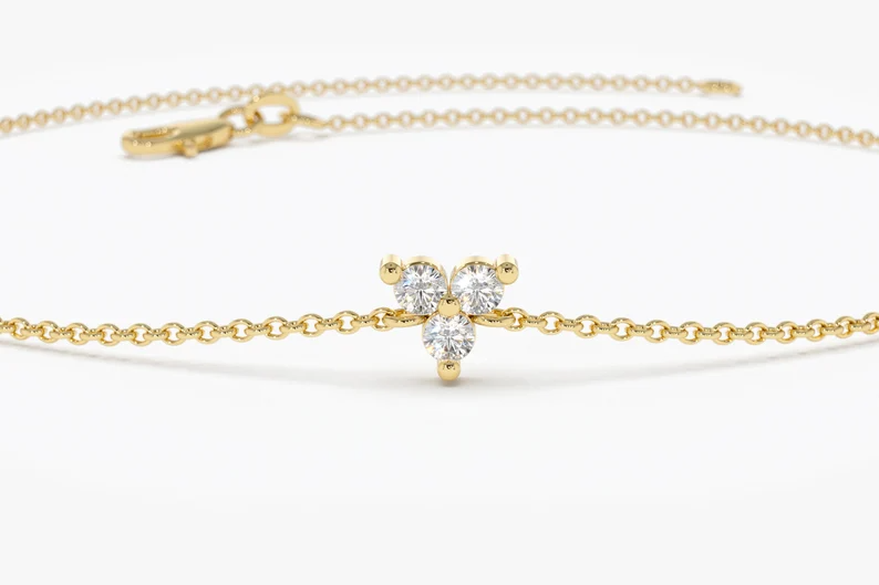 14K Gold Round Cut Diamond Trio Cluster Bracelet  customdiamjewel   