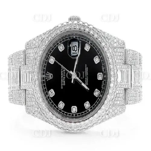 Black Dial Stainless Steel Rolex Diamond Watch (22.10CTW)  customdiamjewel   