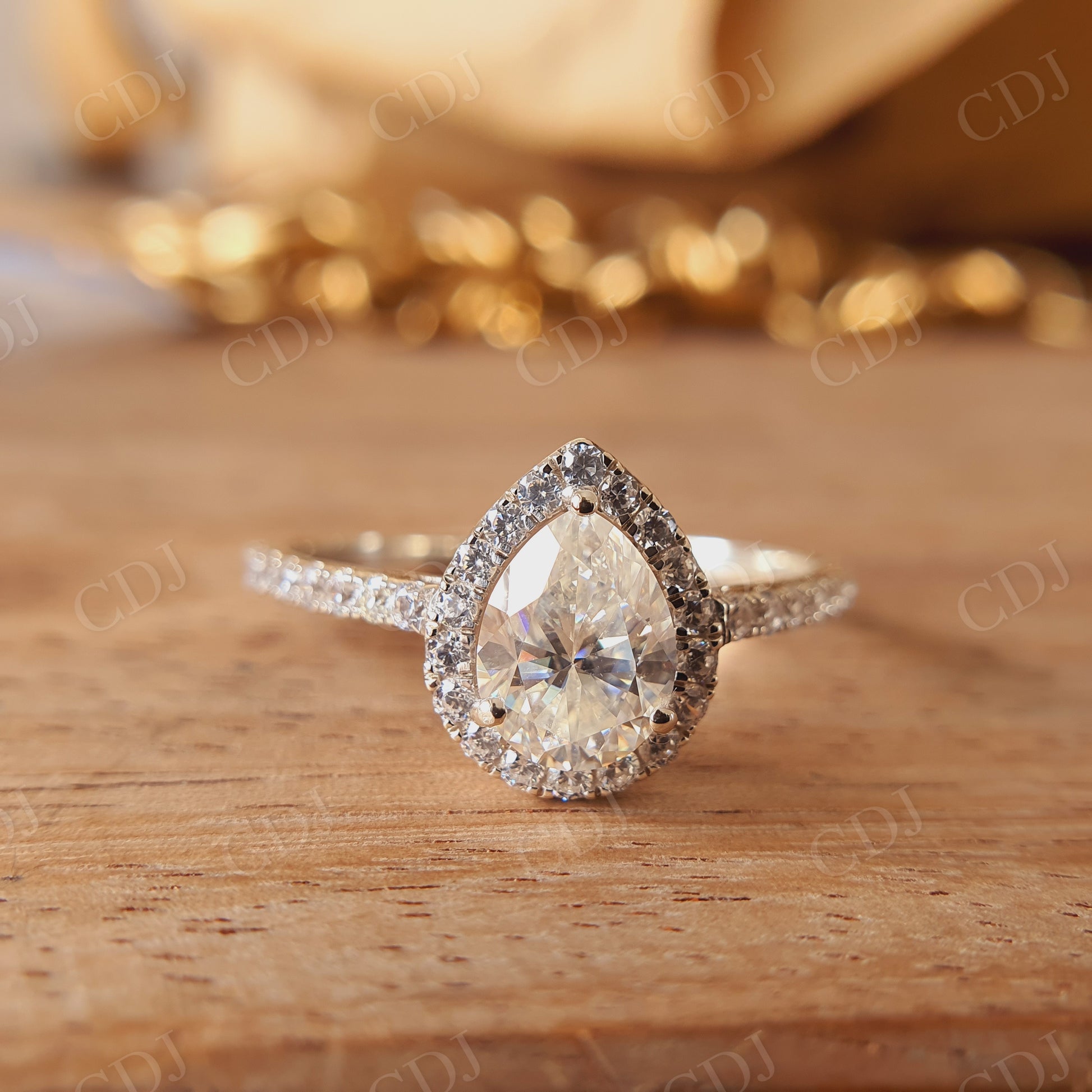 1.19CT Pear Cut Halo Moissanite Engagement Ring  customdiamjewel   