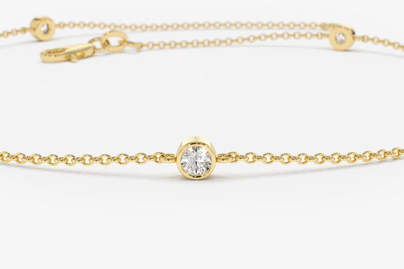 14k Gold Natural Brilliant Cut Bezel Set Diamond Bracelet  customdiamjewel   