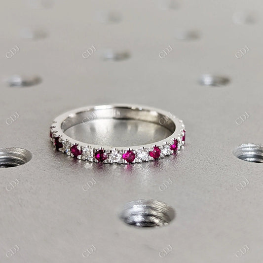 Ruby & White Lab Grown Diamond Wedding Band  customdiamjewel 10KT White Gold VVS-EF