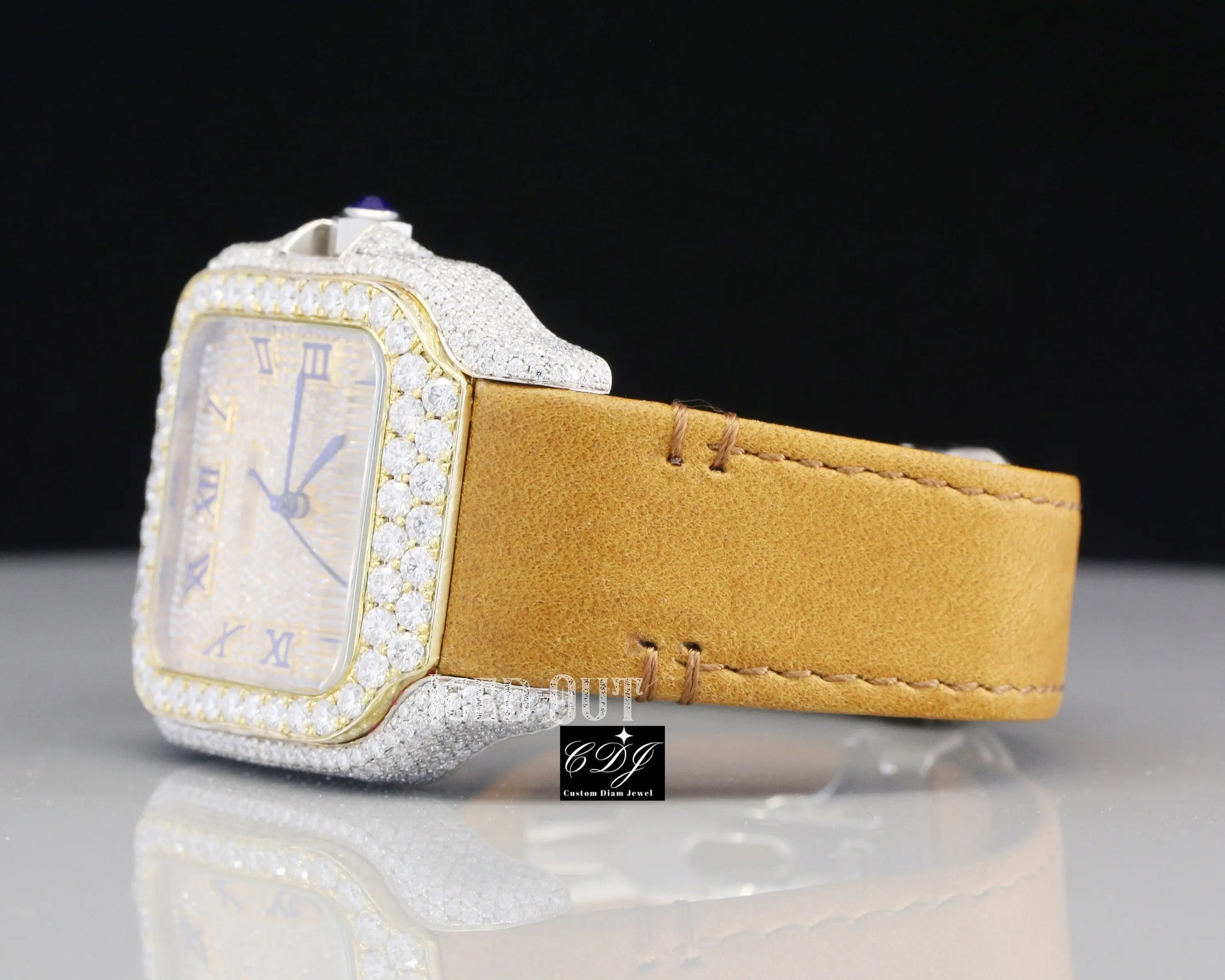 Cartier Silicone Belt Quartz Square Dial Diamond Watch(7CT Approx)  customdiamjewel   