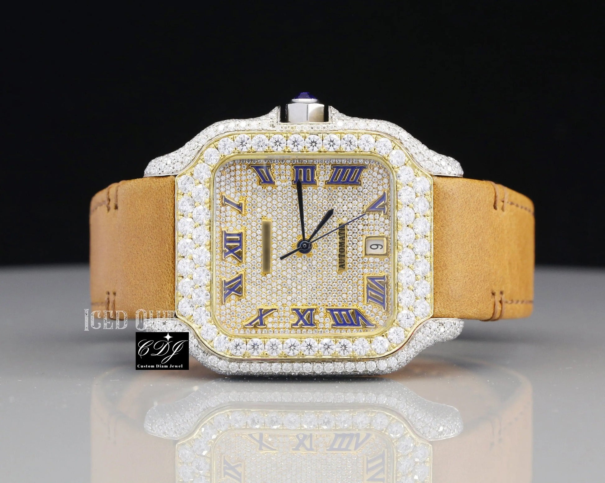 Cartier Silicone Belt Quartz Square Dial Diamond Watch(7CT Approx)  customdiamjewel   