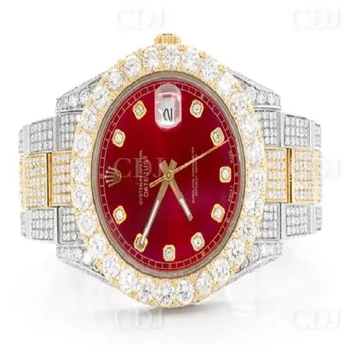 Two Tone Red Dial Real Rolex Diamond Watch (20.00CTW)  customdiamjewel   