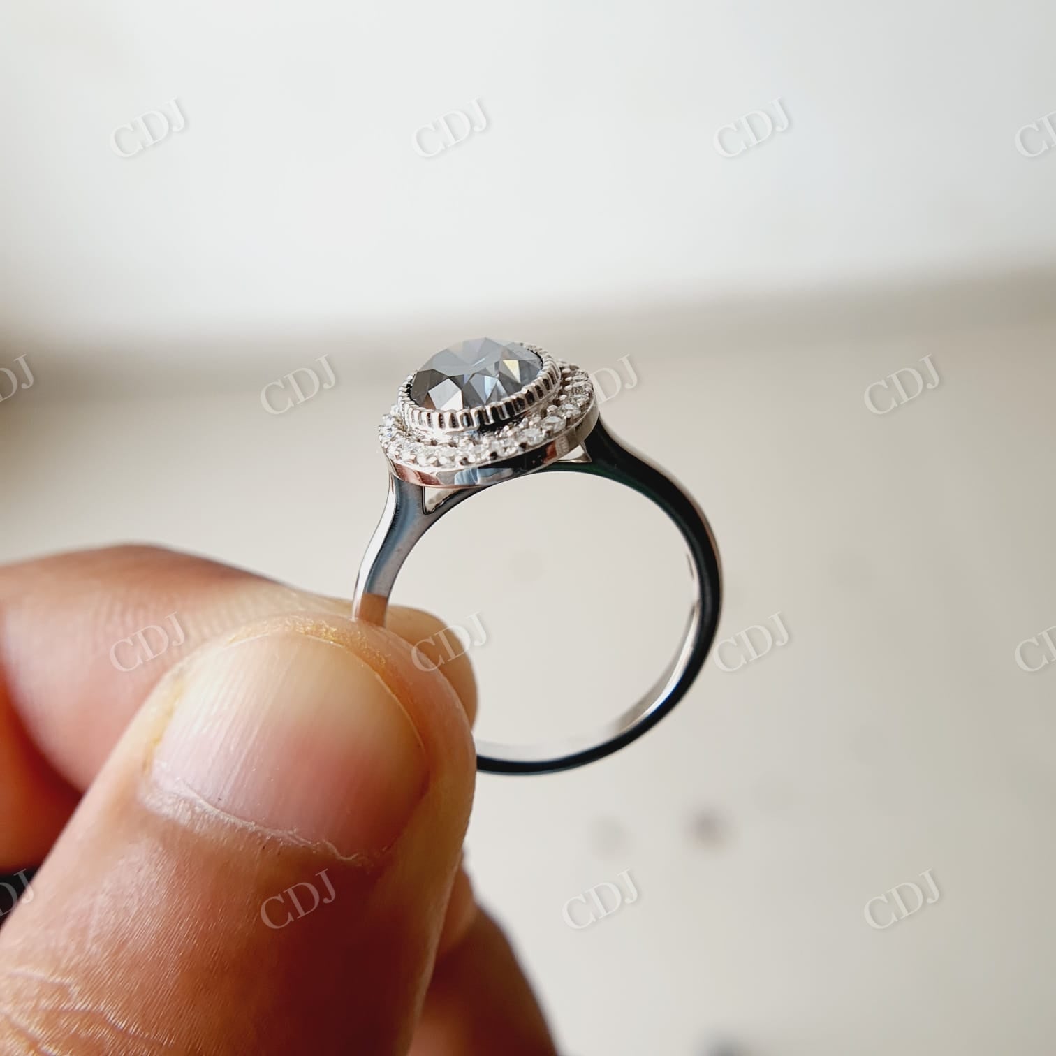 Oval Salt And Pepper Dark Eva Grey Moissanite Engagement Ring  customdiamjewel   