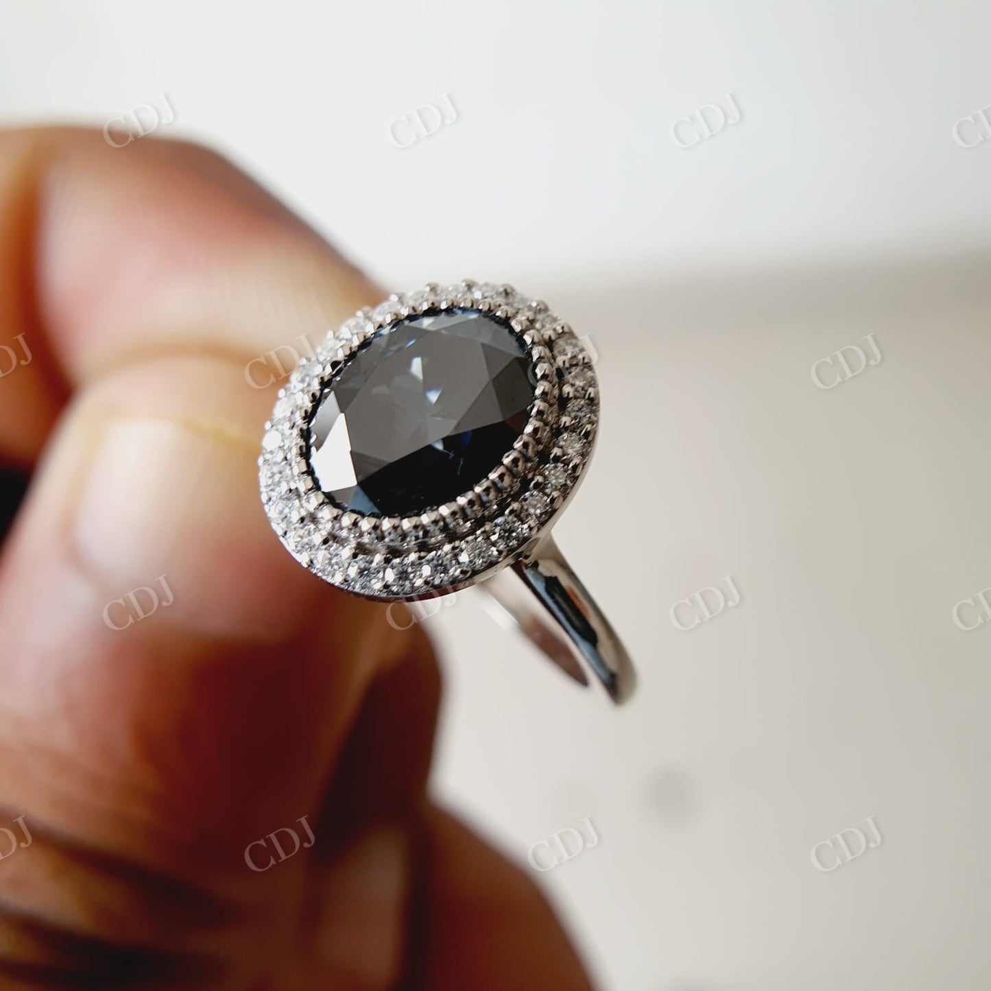 Oval Salt And Pepper Dark Eva Grey Moissanite Engagement Ring  customdiamjewel   