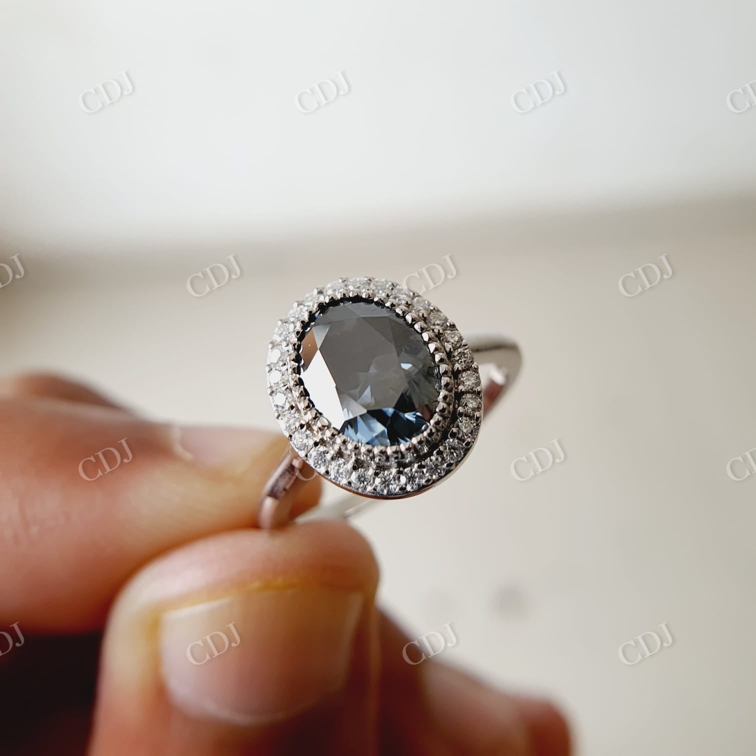 Oval Salt And Pepper Dark Eva Grey Moissanite Engagement Ring  customdiamjewel   