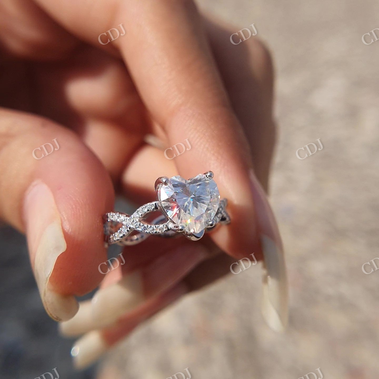 Twisted Band Heart Cut Moissanite Engagement Ring  customdiamjewel   