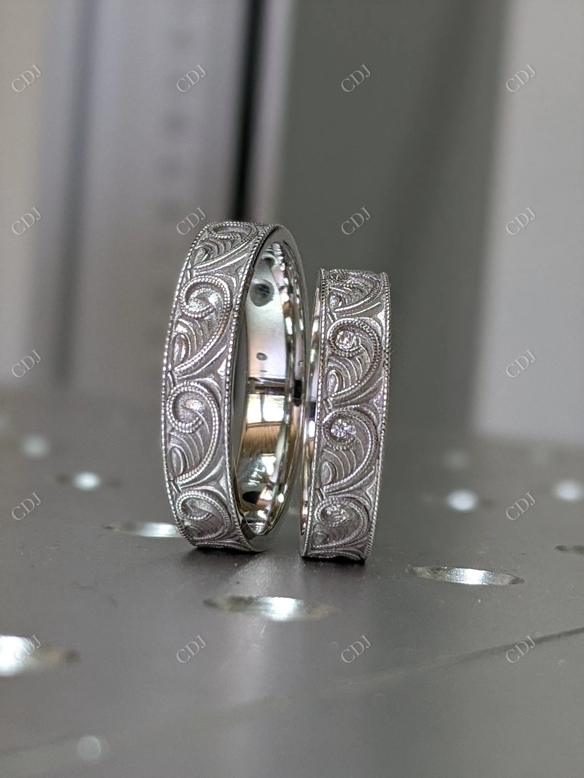 Vintage Style Milgrain Engraved Lab Grown Wedding Band  customdiamjewel   