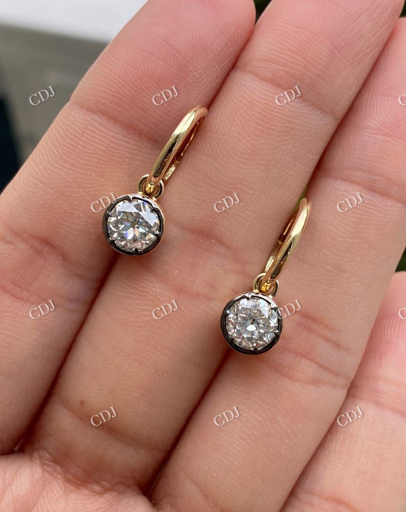 Round Cut Moissanite Bezel Set Lever Back Clip Earrings  customdiamjewel   