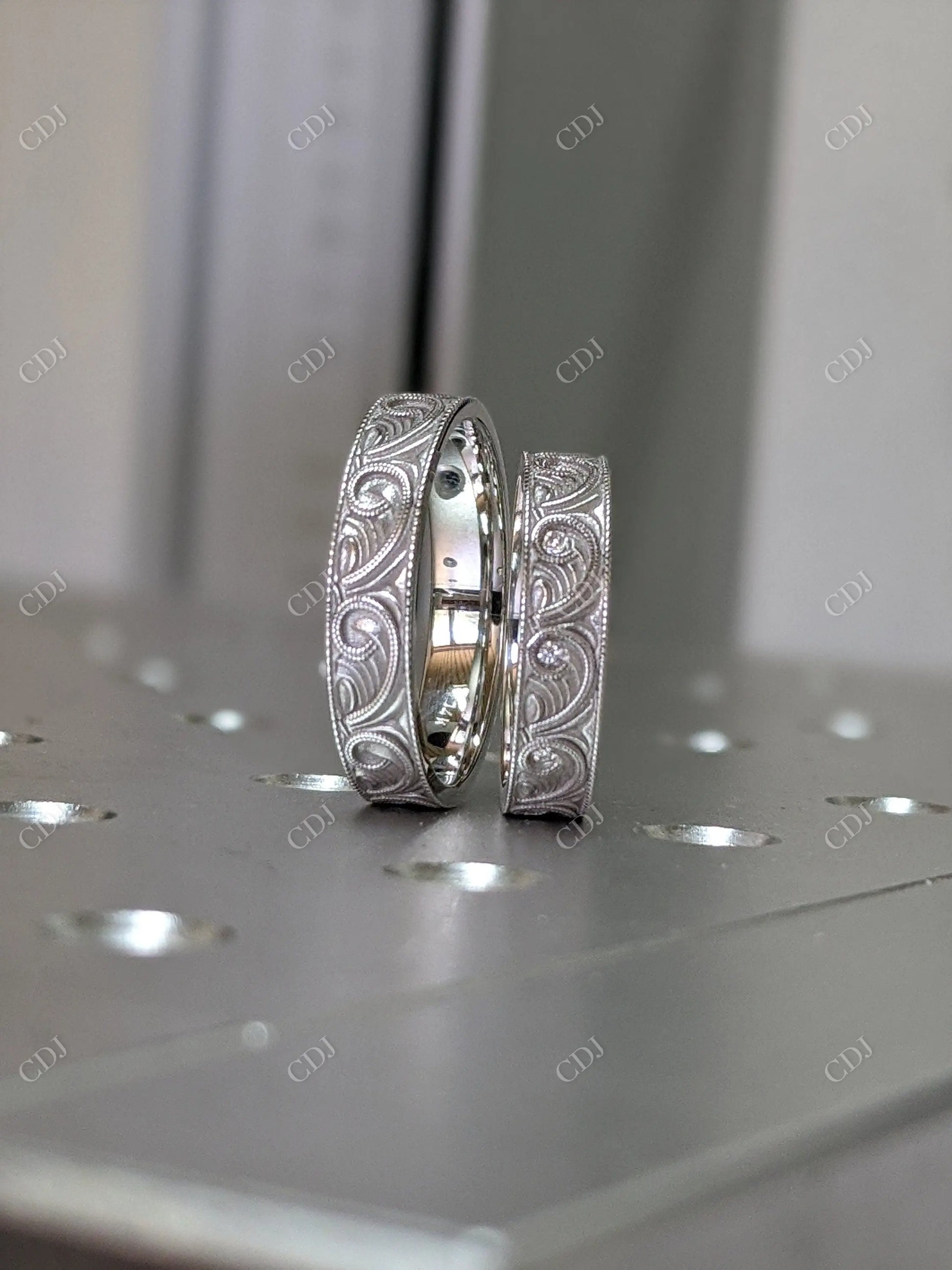 Vintage Style Milgrain Engraved Lab Grown Wedding Band  customdiamjewel   