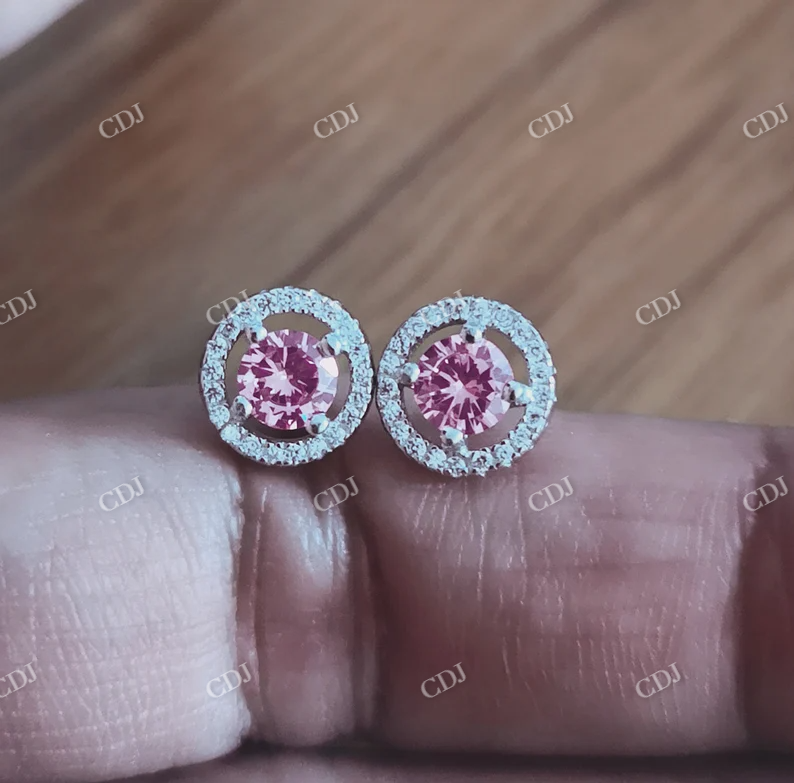 2.0CT Pink Moissanite Round Stud Diamond Earring  customdiamjewel   