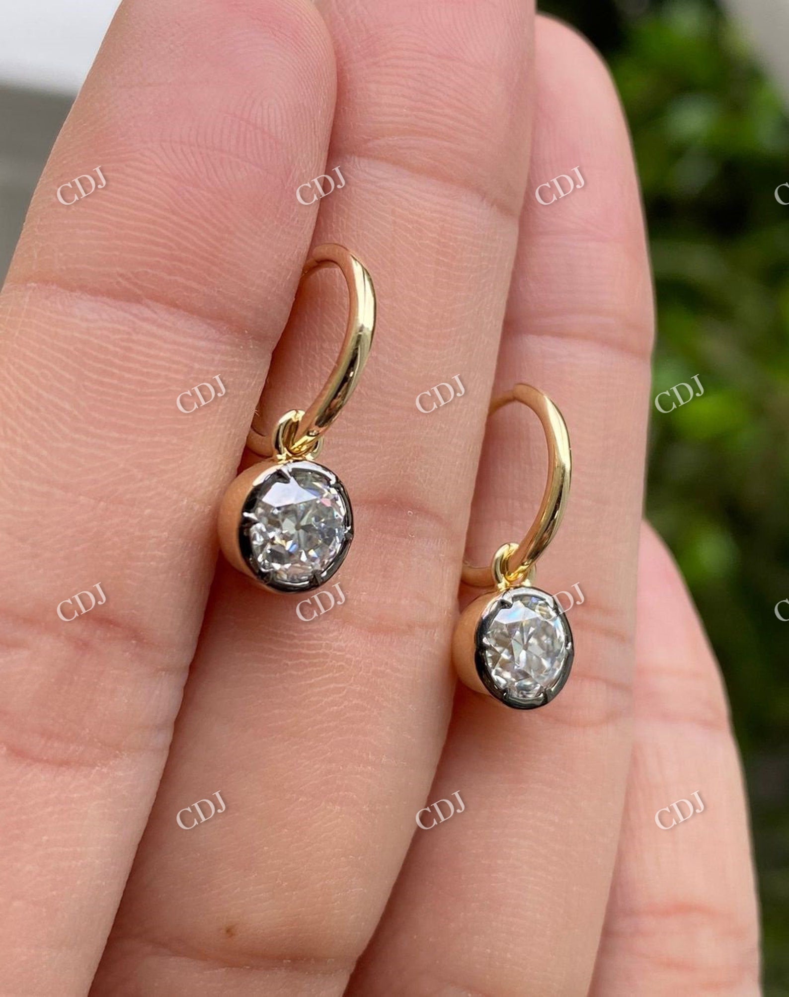 Round Cut Moissanite Bezel Set Lever Back Clip Earrings  customdiamjewel   