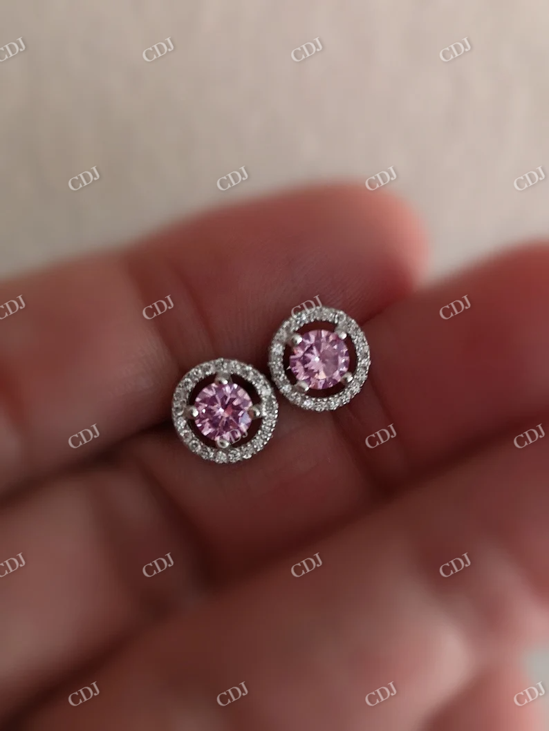 2.0CT Pink Moissanite Round Stud Diamond Earring  customdiamjewel   