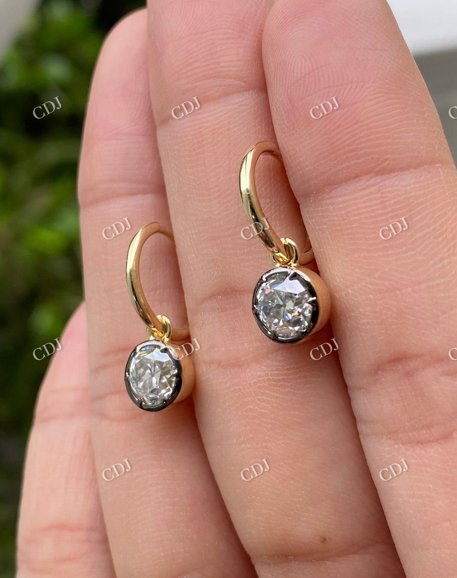 Round Cut Moissanite Bezel Set Lever Back Clip Earrings  customdiamjewel   