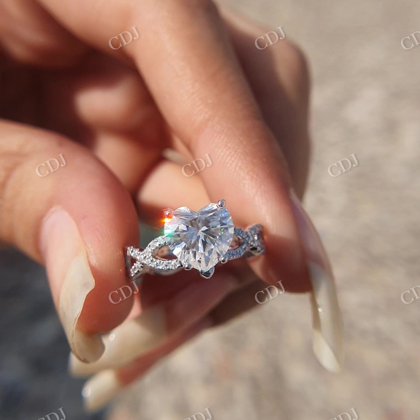 Twisted Band Heart Cut Moissanite Engagement Ring  customdiamjewel   