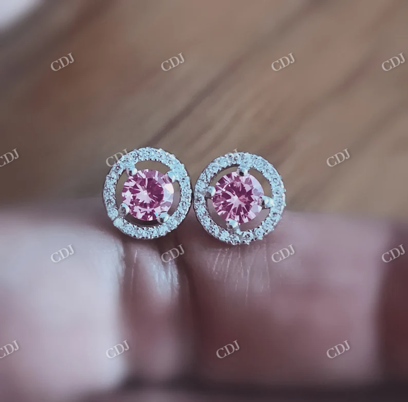 2.0CT Pink Moissanite Round Stud Diamond Earring  customdiamjewel   