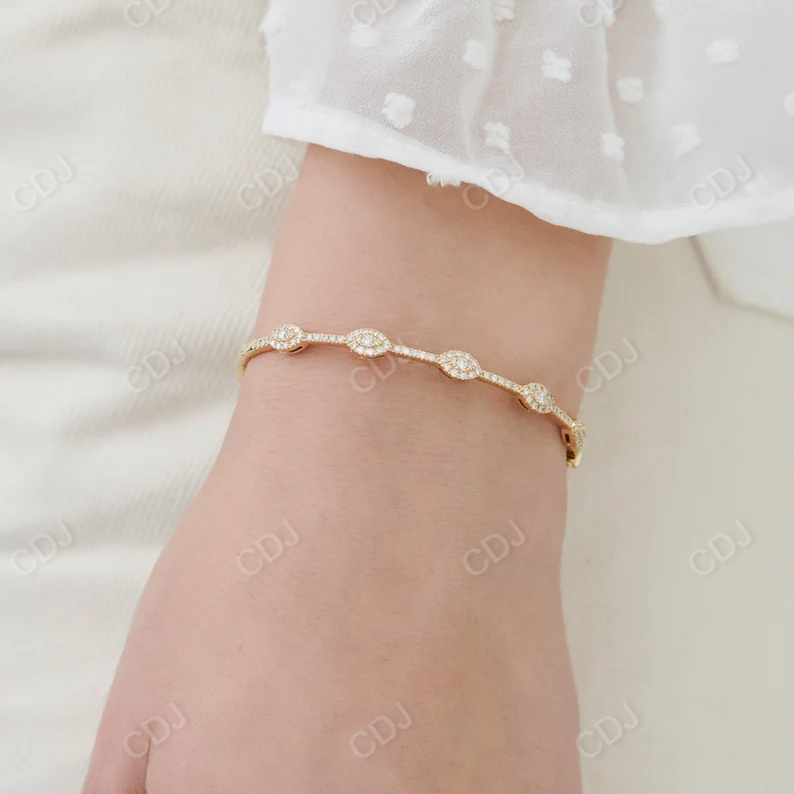 14k Gold Round Shape Natural Diamond Bangle Bracelet  customdiamjewel   