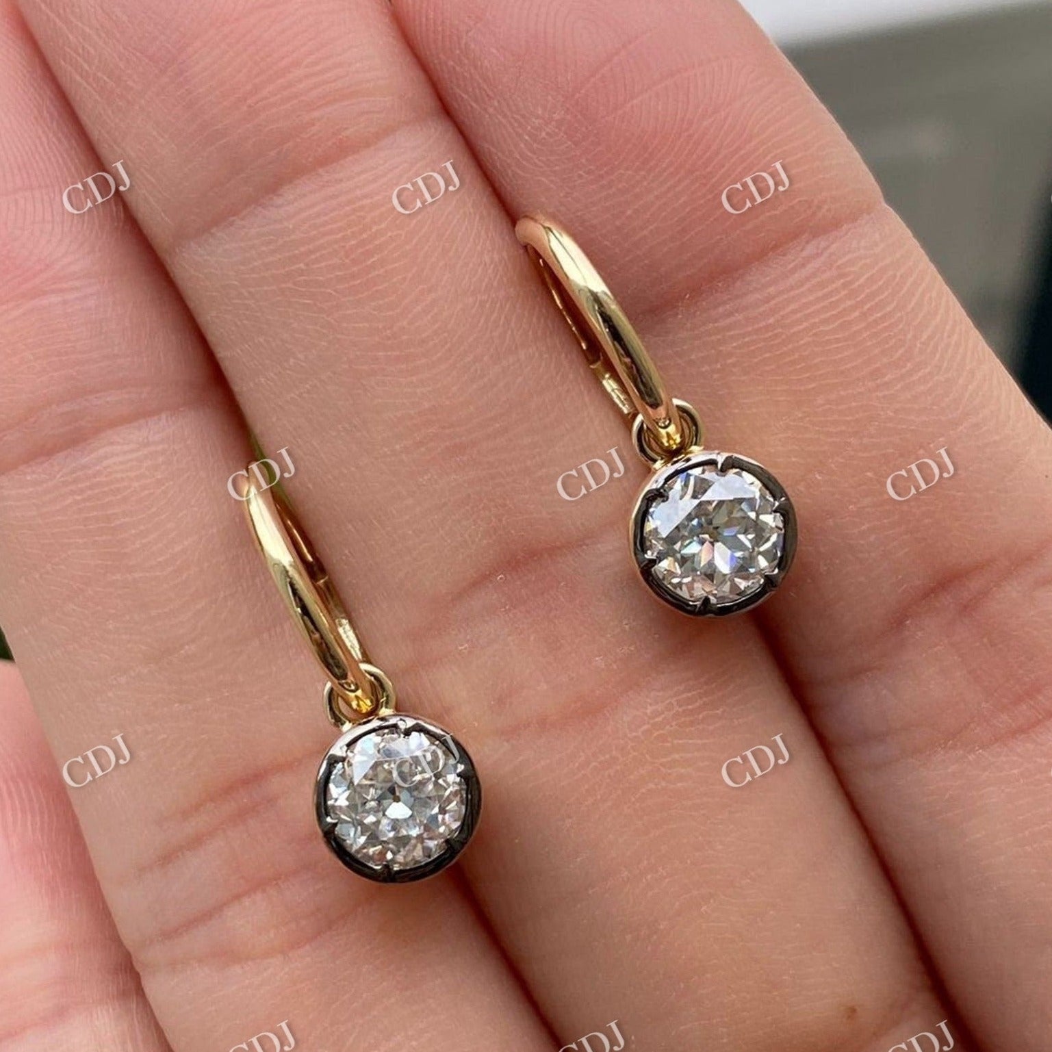 Round Cut Moissanite Bezel Set Lever Back Clip Earrings  customdiamjewel Sterling Silver Yellow Gold VVS-EF