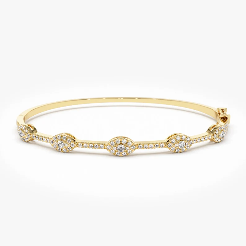 0.99 CTW Round Natural Diamond Bangle Bracelet  customdiamjewel 10 KT Solid Gold Yellow Gold VVS-EF