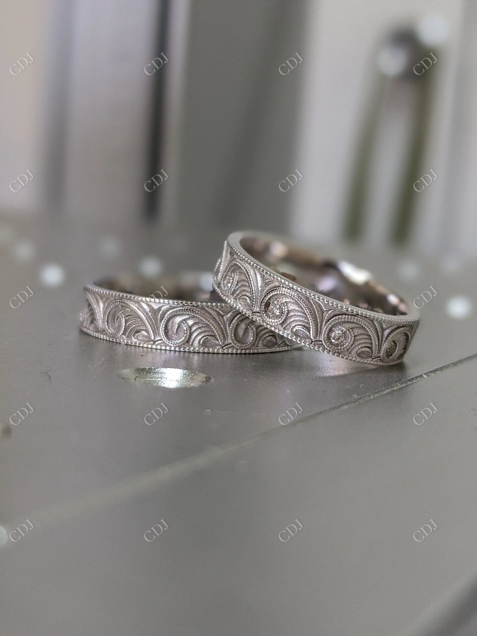 Vintage Style Milgrain Engraved Lab Grown Wedding Band  customdiamjewel   