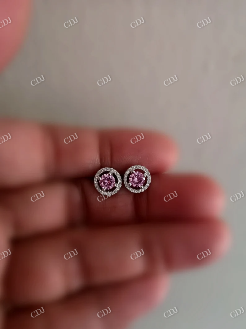 2.0CT Pink Moissanite Round Stud Diamond Earring  customdiamjewel   