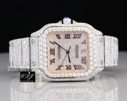 Two Tone Cartier Ice Out Diamond Watch (27CT Approx)  customdiamjewel   