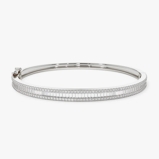 Half Eternity Baguette and Round Brilliant Diamond Micro Pave Bangle Cuff Bracelet  customdiamjewel 10 KT Solid Gold White Gold VVS-EF