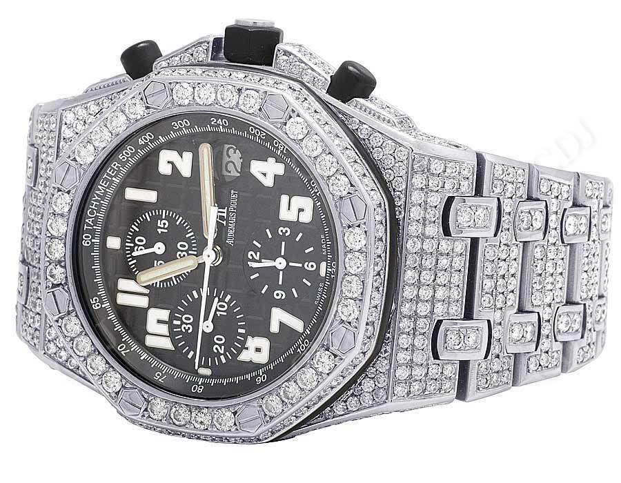 AP Black Dial Ice Out Men's Diamond Watch  customdiamjewel   
