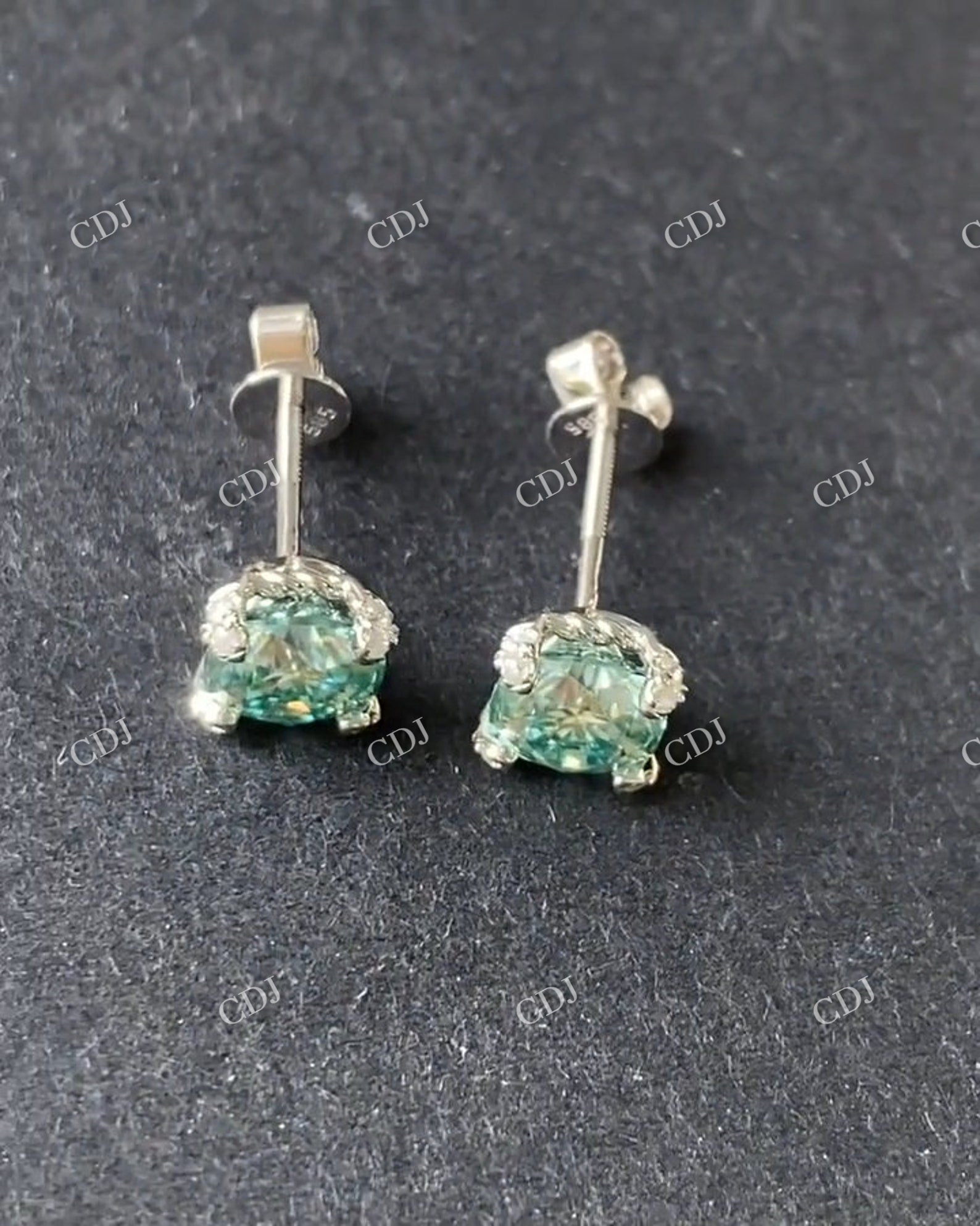 Cushion Cut Green Moissanite Stud Wedding Earrings  customdiamjewel   