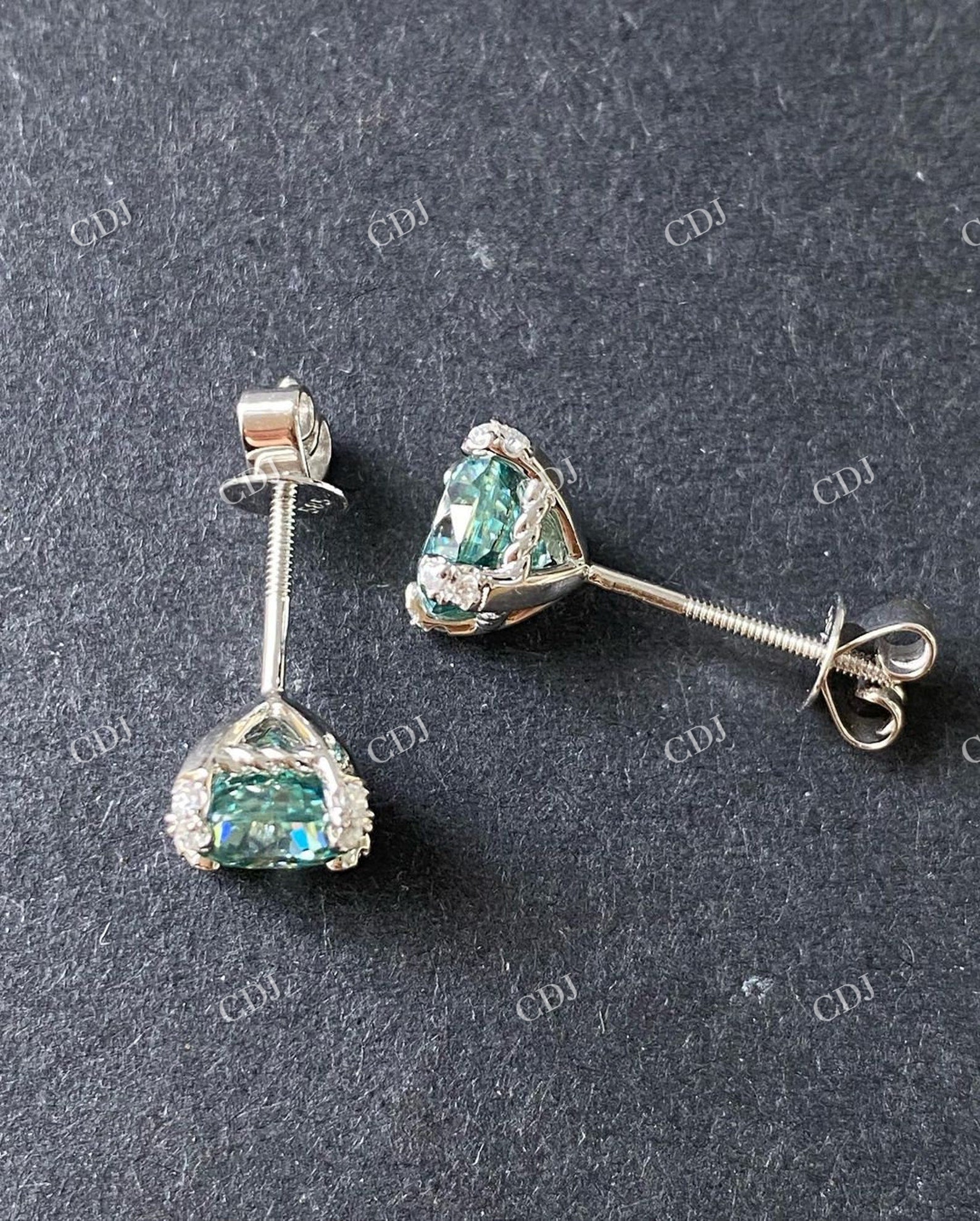 Cushion Cut Green Moissanite Stud Wedding Earrings  customdiamjewel   