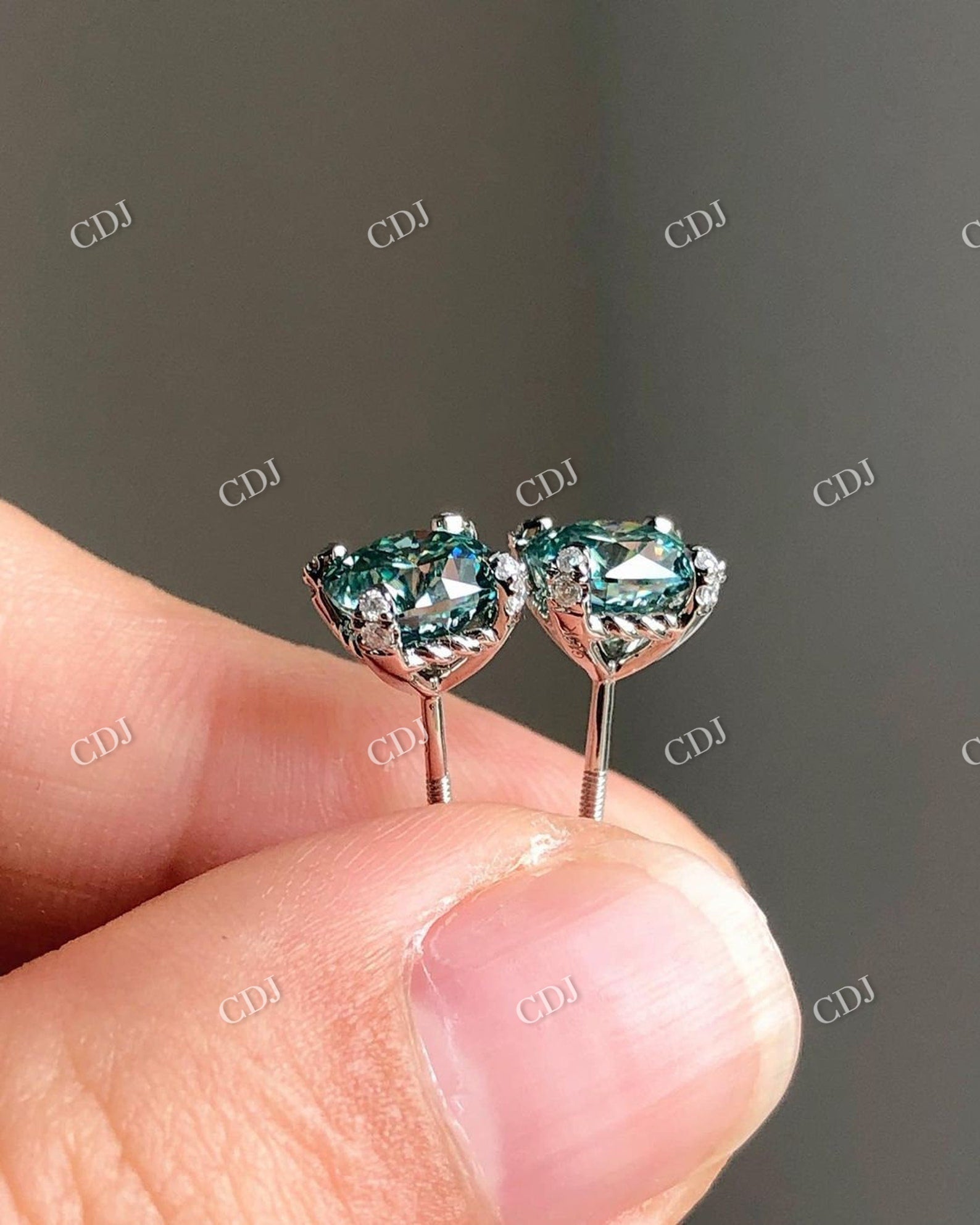 Cushion Cut Green Moissanite Stud Wedding Earrings  customdiamjewel   