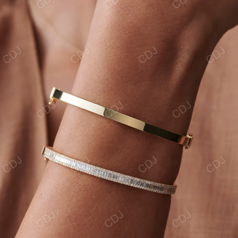 Baguette and Round Half Eternity Lab Diamond Bangle Bracelet  customdiamjewel   