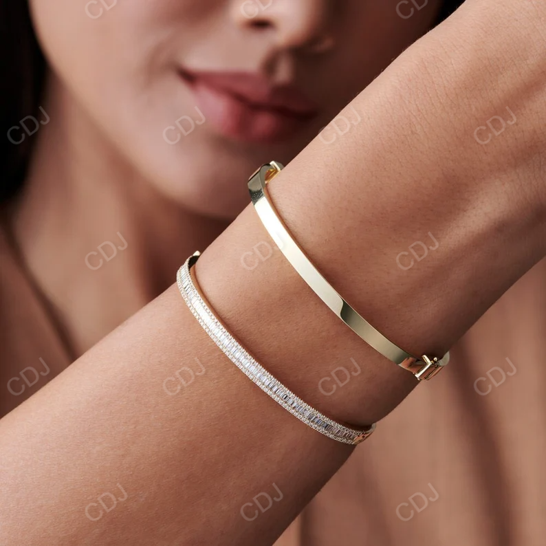 14k Gold Half Eternity Baguette and Round Diamond Bangle Cuff Bracelet  customdiamjewel   