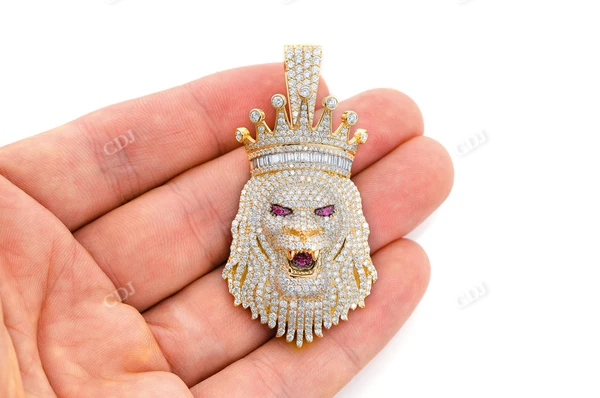 6.75CTW Diamond King Crown Lion Pendant  customdiamjewel   