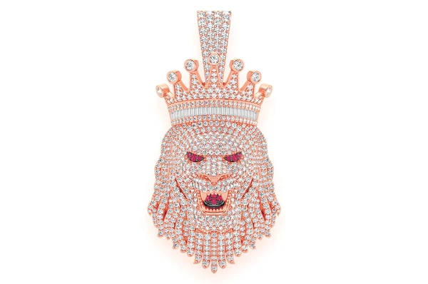 6.75CTW Diamond King Crown Lion Pendant  customdiamjewel   