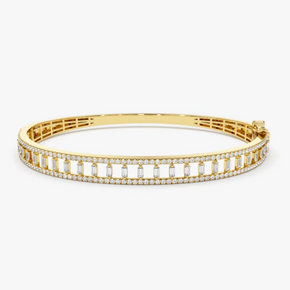 14K Solid Gold Baguette Round Natural Diamond Bangle Bracelet  customdiamjewel 10 KT Solid Gold Yellow Gold VVS-EF