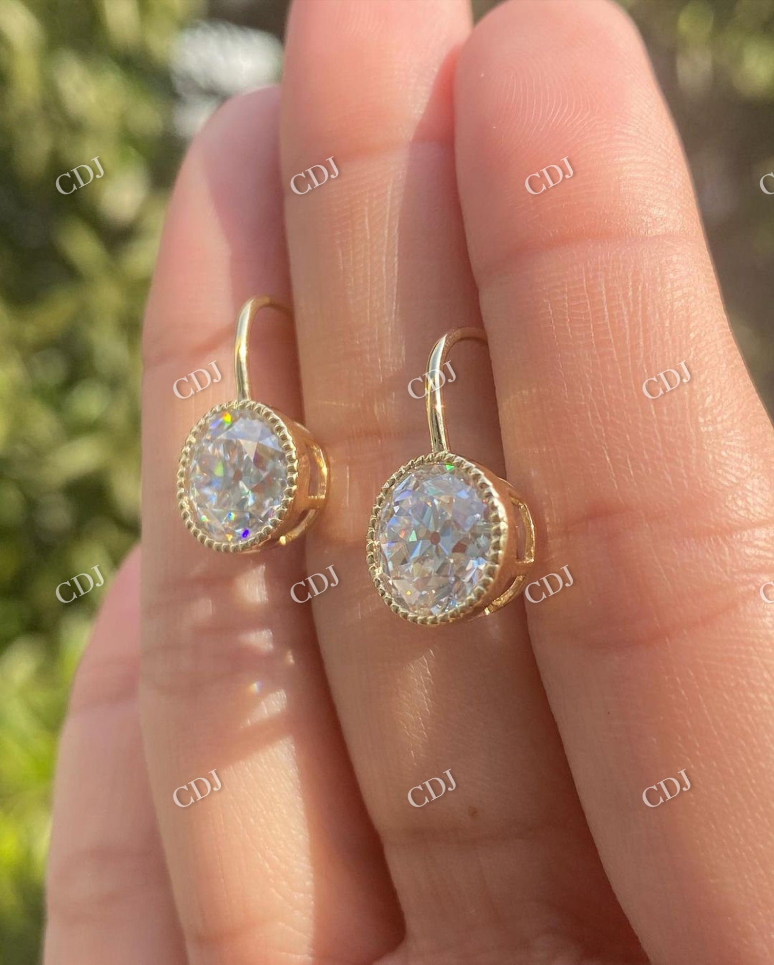 Old European Cut Moissanite 14K Solid Gold Vintage Earrings  customdiamjewel   