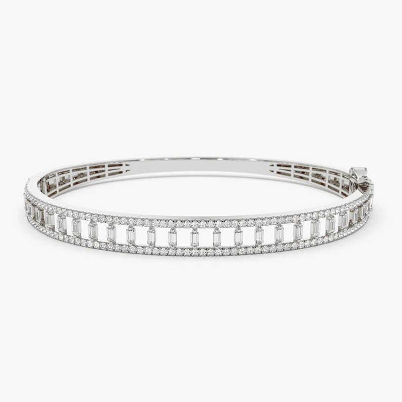 1.33ctw Baguette Round Lab Grown Diamond Bangle Bracelet  customdiamjewel   