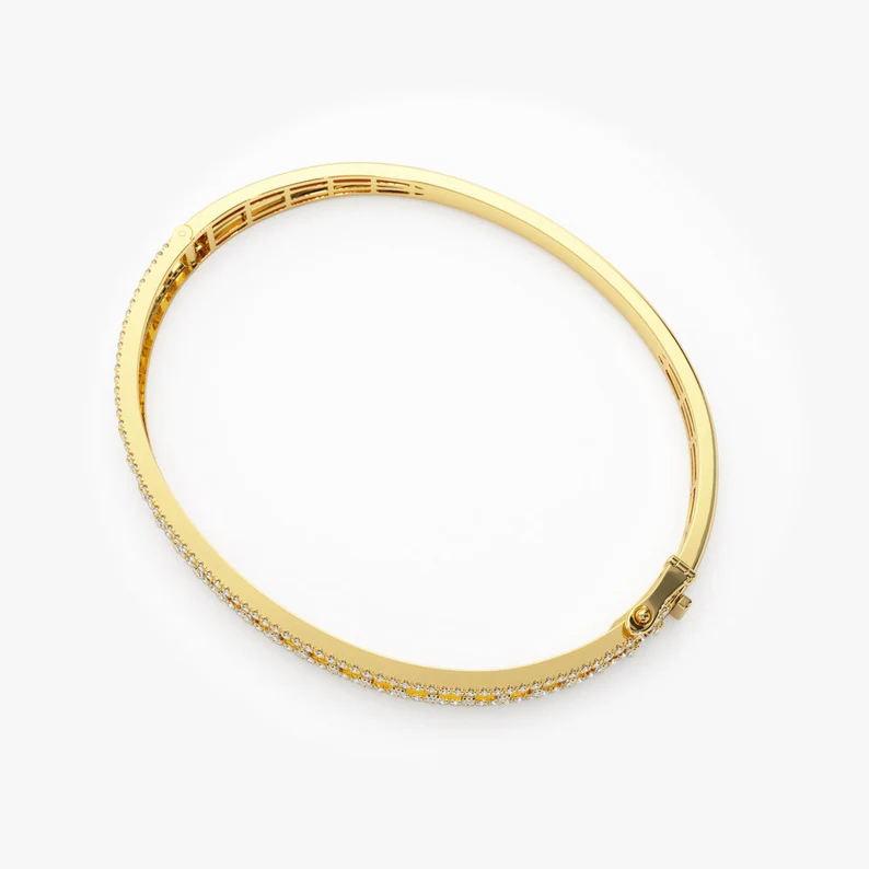 14K Solid Gold Baguette And Round Diamond Bangle Bracelet  customdiamjewel   