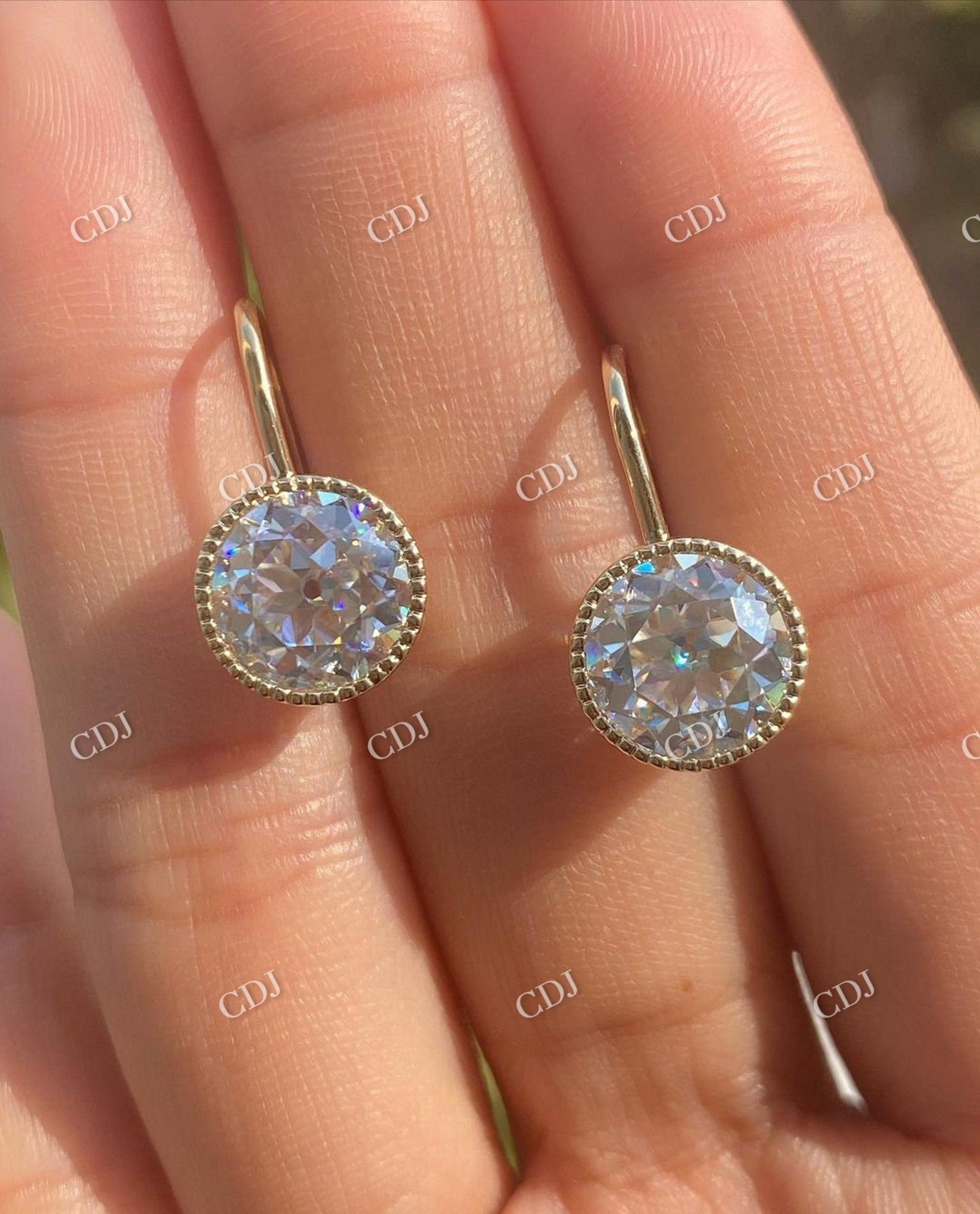 Old European Cut Moissanite 14K Solid Gold Vintage Earrings  customdiamjewel   