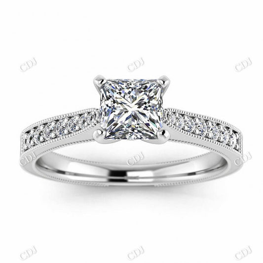 White Gold Micro Pave Princess Cut Moissanite Engagement Ring  customdiamjewel 10KT White Gold VVS-EF