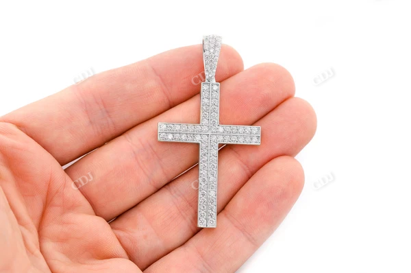 2.75CTW Iced Out Straight Accent Cross Pendant  customdiamjewel   