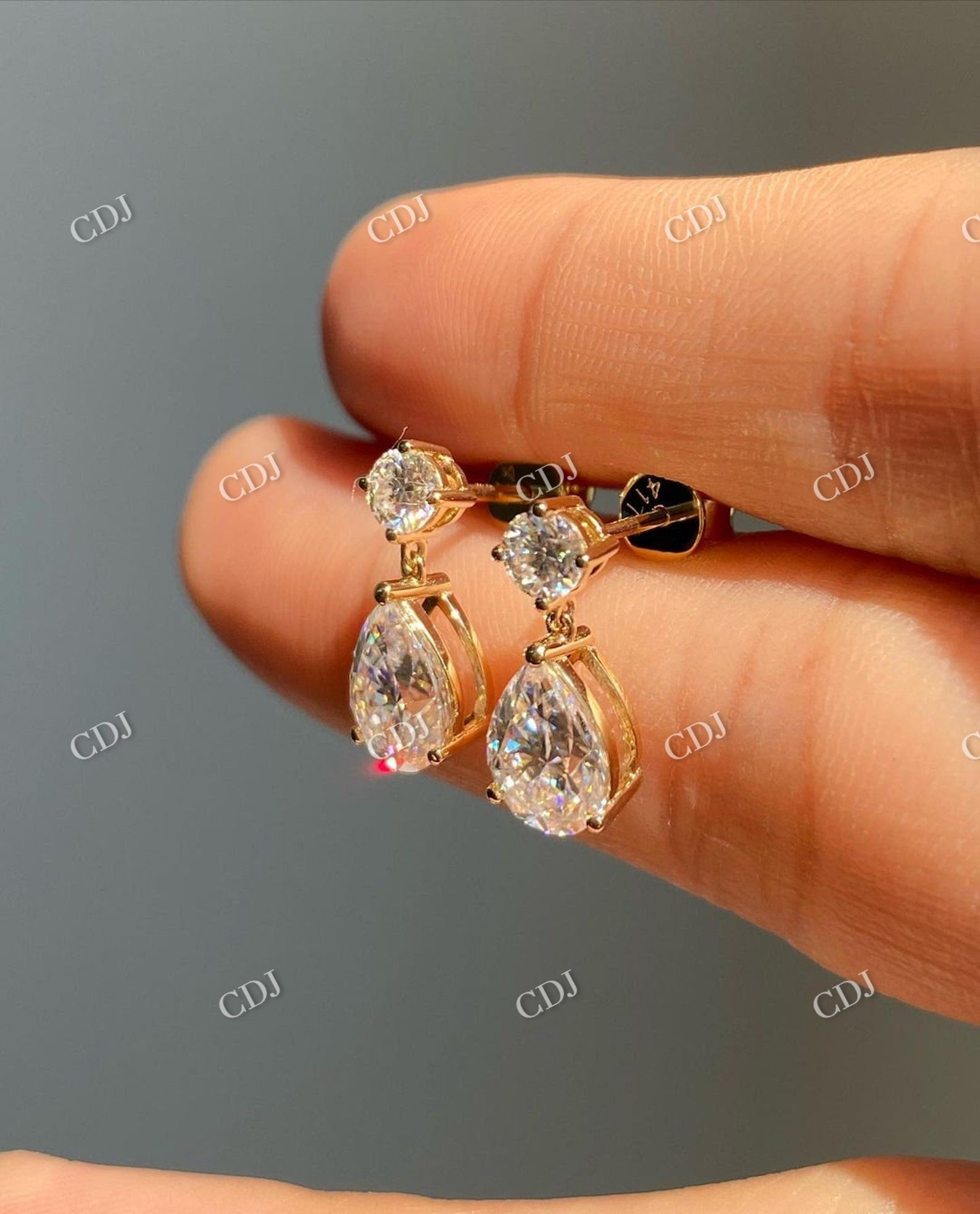 14K Solid Gold Pear Cut Moissanite Dangle Drop Earrings  customdiamjewel   