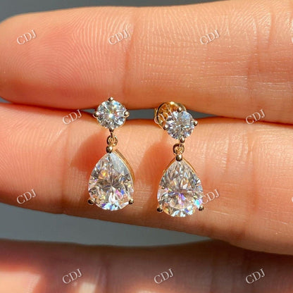 14K Solid Gold Pear Cut Moissanite Dangle Drop Earrings  customdiamjewel Sterling Silver Yellow Gold VVS-EF