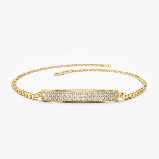 14k Gold 3MM Curb Link Diamond Pave Bar Bracelet  customdiamjewel 10 KT Solid Gold Yellow Gold VVS-EF