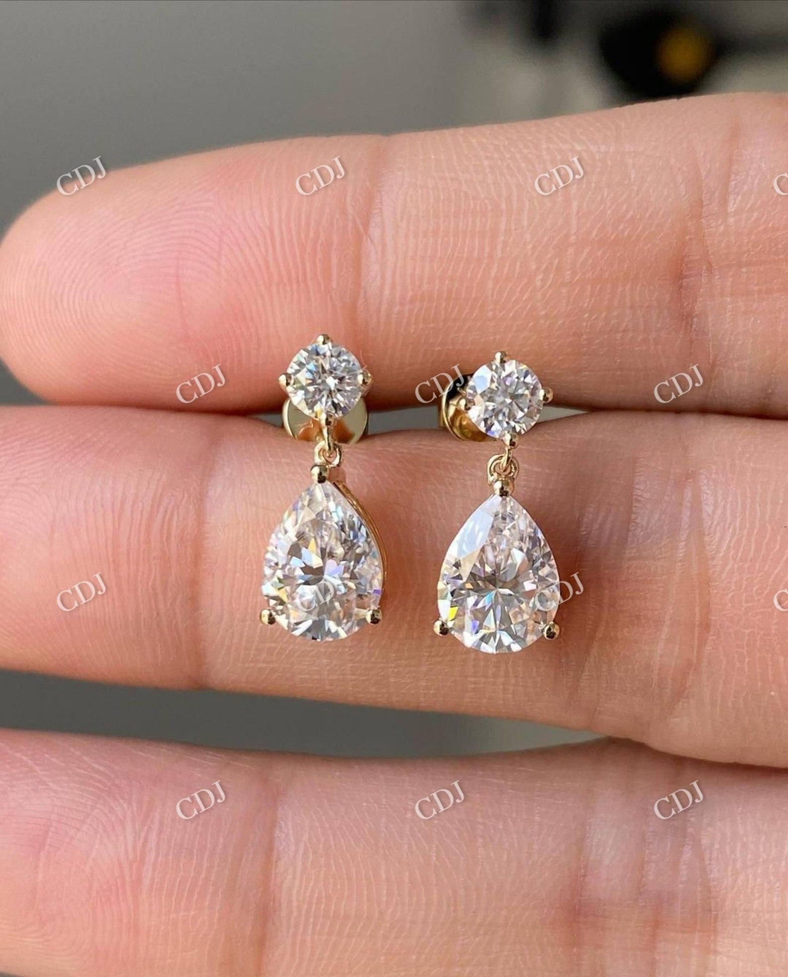 14K Solid Gold Pear Cut Moissanite Dangle Drop Earrings  customdiamjewel   