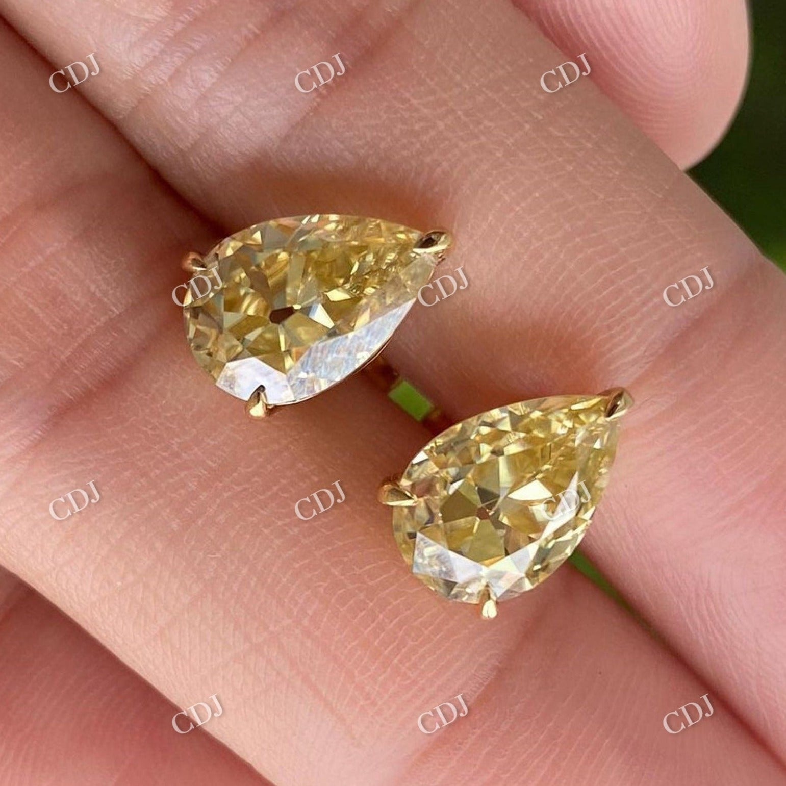 Pear Cut Canary Yellow Moissanite Solid Gold Stud Earrings  customdiamjewel Sterling Silver Yellow Gold VVS-EF